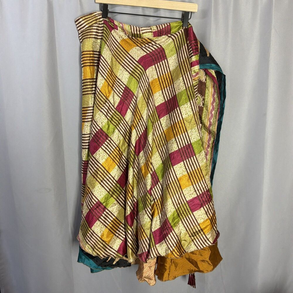JACKPOT WOMENS SKIRT WRAP LONG MULTICOLOR 100% SILK BOHO ONE SIZE